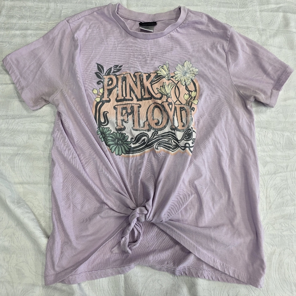 Pink Floyd Floral Graphic Tee - Lilac Purple Tie-Front T-Shirt